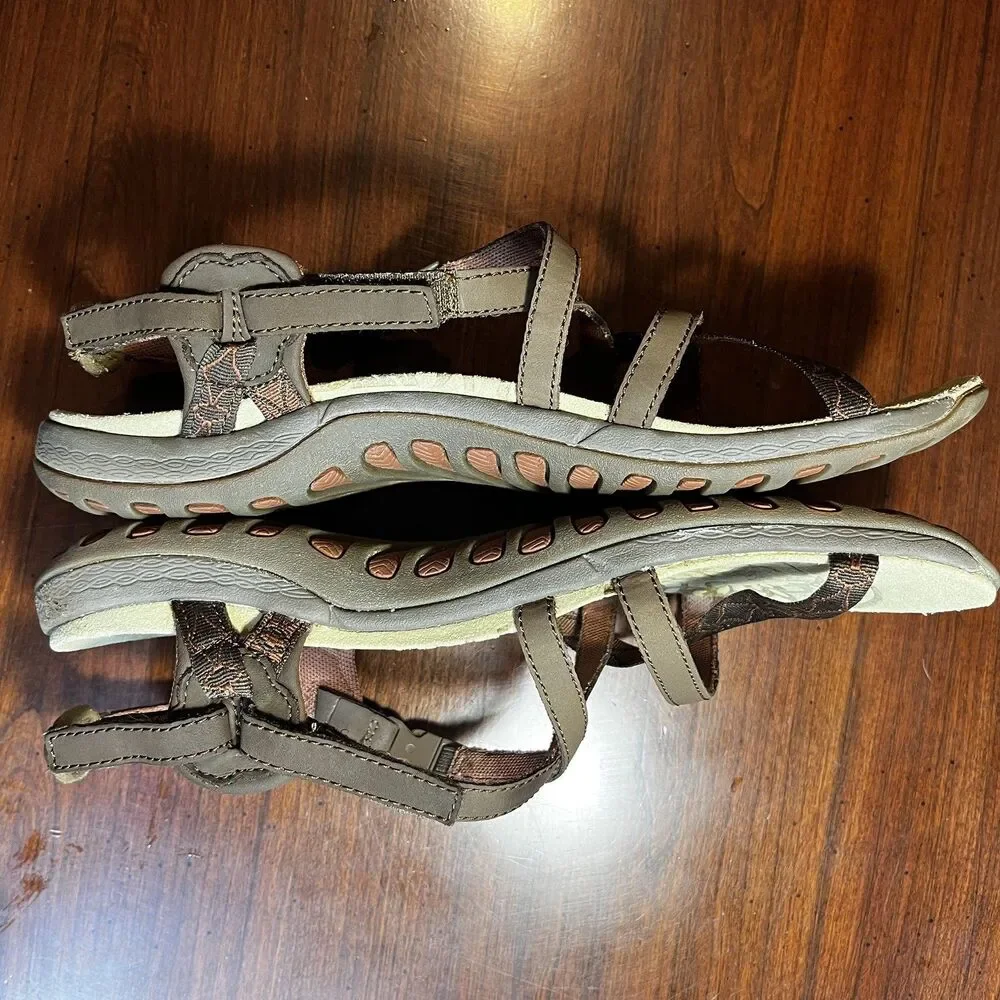 Merrell Sandals Women 10 Jacardia Dark Earth Strappy Leather Hiking Trail J57606